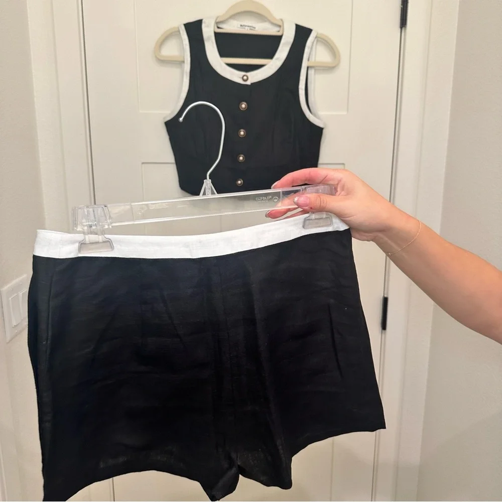 NEW Reformation Roxy Linen Two Piece Skort in Black White Contrast | size 4
